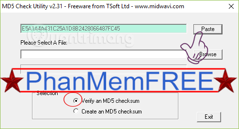 Nhập mã MD5 muốn kiểm tra