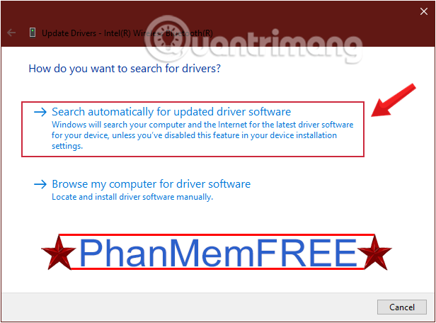 Yêu cầu Windows tìm driver bằng cách click chọn Search automatically for updated driver software