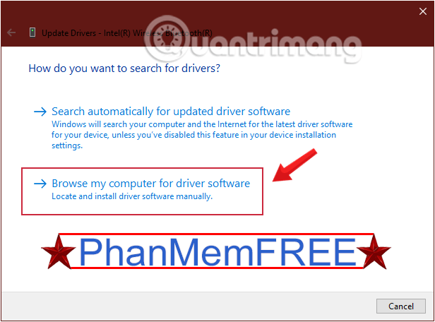 Update driver bằng tùy chọn Browse my computer for driver software