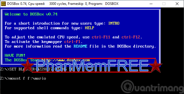 Nhập lệnh vào cửa sổ DOSBox mở ra