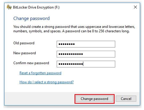 Xác định mật khẩu mới và nhập lại để xác nhận