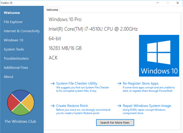 FixWin cho Windows 10