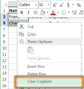 Excel - clear contents