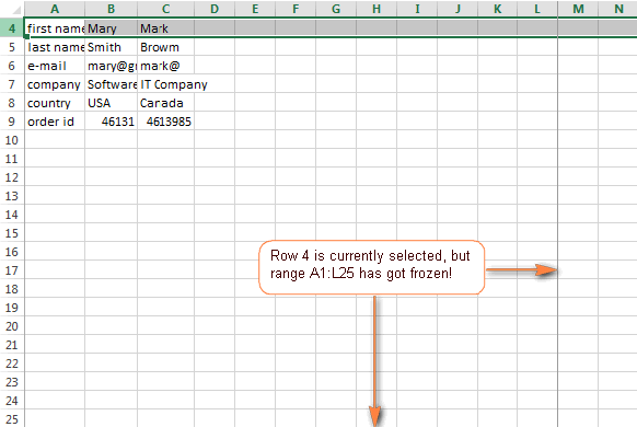 Cố định các hàng và cột nâng cao trong Excel
