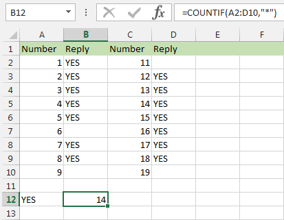Use the COUNTIF function - =COUNTIF(RANGE,'*'')