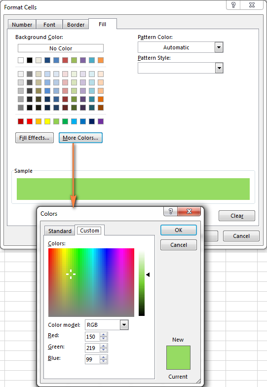 Chuyển đổi giữa các tab Phông chữ, Đường viền và Tô màu và đặt định dạng tùy chỉnh của bạn.