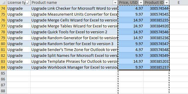 Selecting only cells with data rather than entire columns