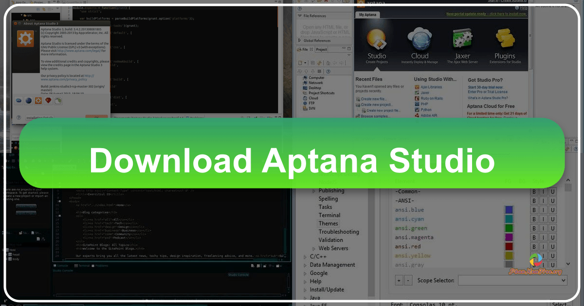 Aptana Studio: A free, open-source IDE for web application development with various features and customization options available. /images/download-aptana-studio.png