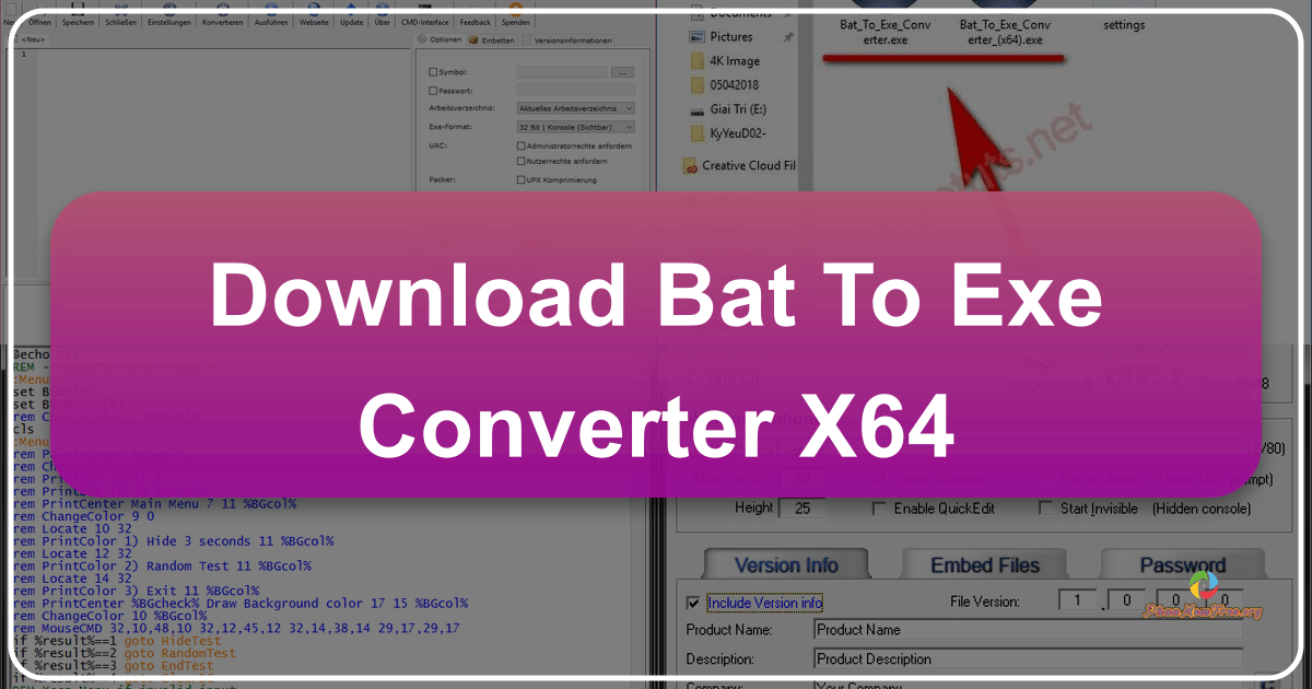 Convert batch scripts to secure executables with the Bat to Exe Converter, a free 64-bit utility tool. /images/download-bat-to-exe-converter-x64.png