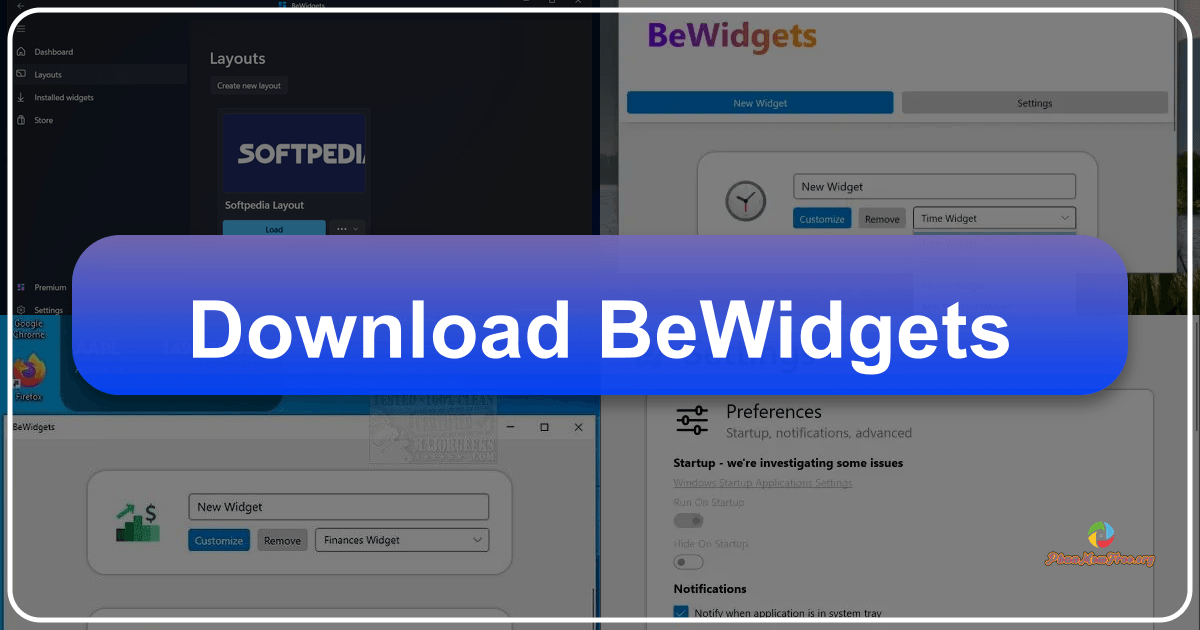 BeWidgets: A customizable desktop widget application for Windows, offering personalized functionality and aesthetic enhancements. /images/download-bewidgets.png
