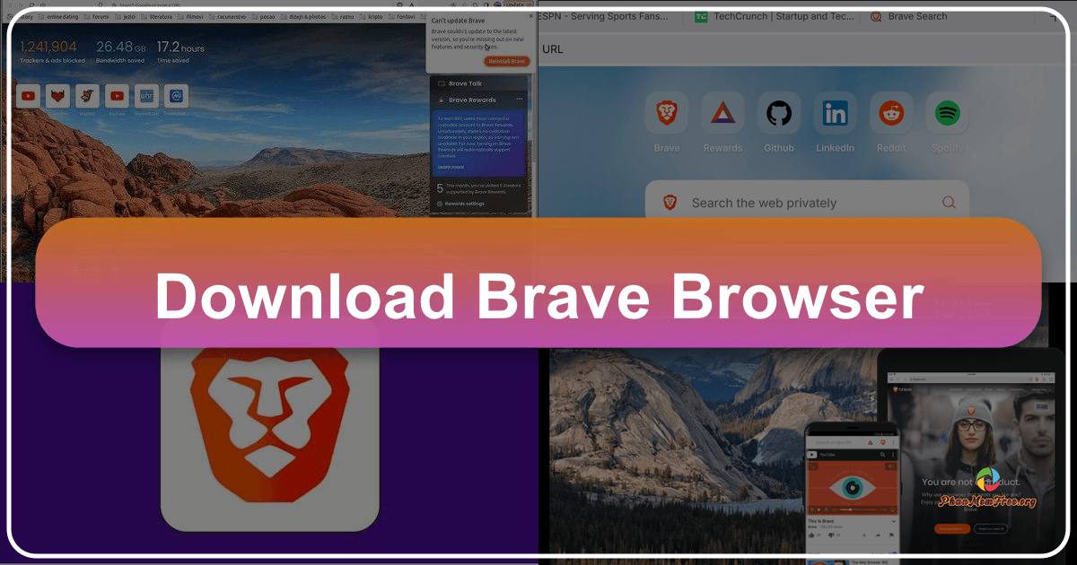 Brave Browser: A fast, secure, and private browsing experience with built-in ad blocking and AI assistance features. /images/download-brave-browser.png