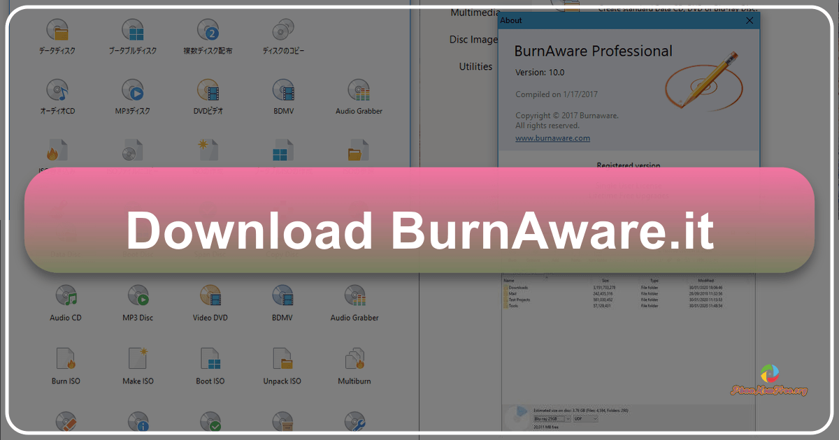 BurnAware Free is a user-friendly disc burning software with simplicity and speed, but limited advanced features. /images/download-burnawareit.png