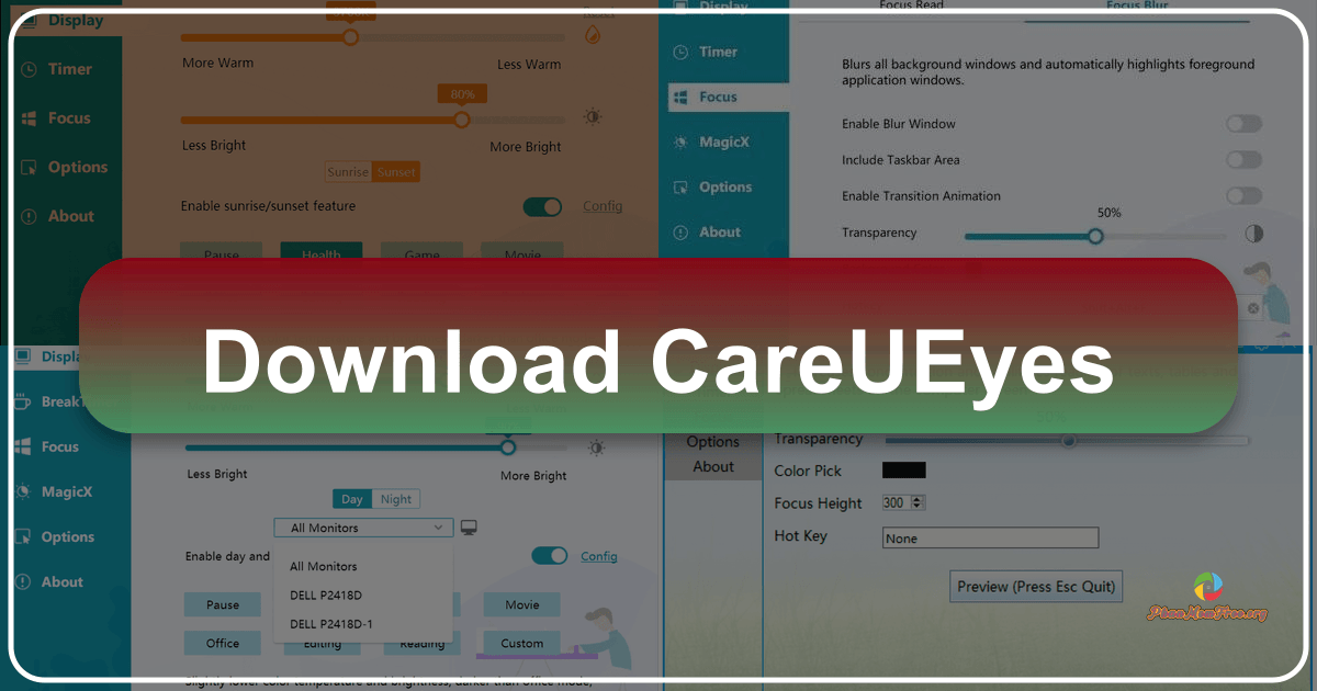 CareUEyes: A software to reduce digital eye strain with blue light filtering and break reminders for healthier computer use. /images/download-careueyes.png