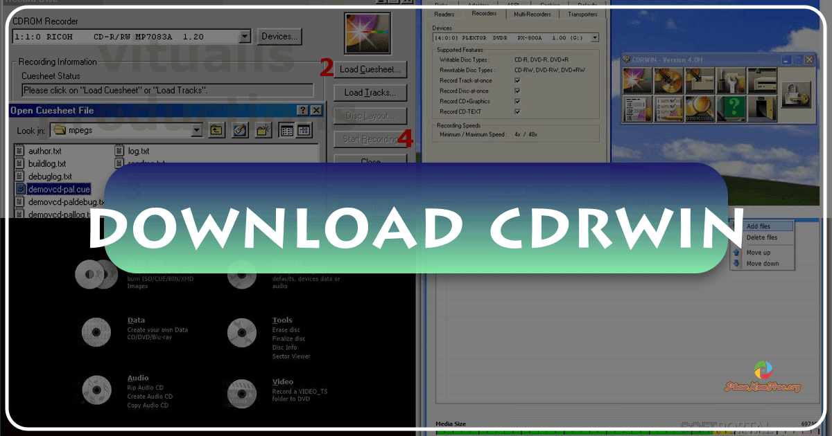 CDRWin: A reliable and user-friendly disc burning software for creating CDs, DVDs, and Blu-ray discs with ease. /images/download-cdrwin.png