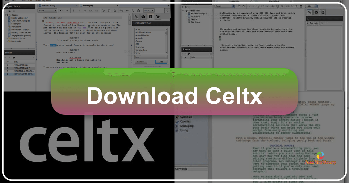 Celtx: a free, collaborative scriptwriting and pre-production tool for film, TV, and media professionals with real-time features. /images/download-celtx.png