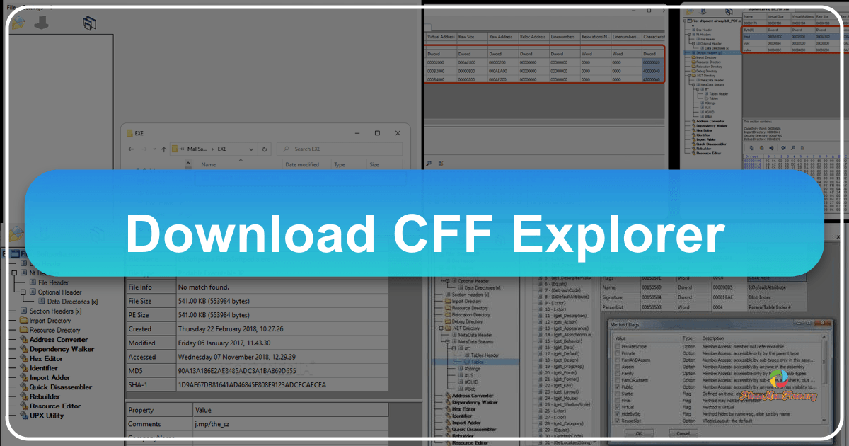CFF Explorer: a freeware tool for analyzing and exploring Windows executable files, providing detailed insights into their structure. /images/download-cff-explorer.png