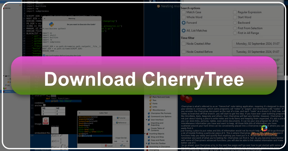 CherryTree: A powerful note-taking app with robust features for managing complex information and projects. /images/download-cherrytree.png