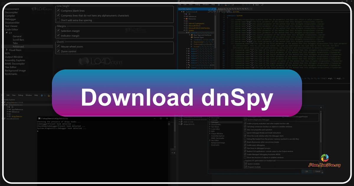 dnSpy: A free, open-source.NET assembly decompiler, debugger, and editor for software developers and reverse engineers. /images/download-dnspy.png