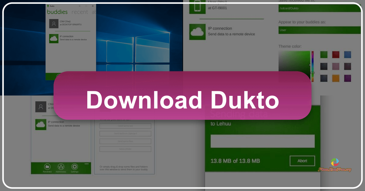 Dukto is a simple, lightweight LAN file transfer application with drag-and-drop functionality and text messaging capabilities. /images/download-dukto.png