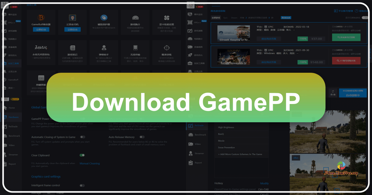 GamePP enhances gaming experience with performance optimization and visual customization tools for smoother gameplay. /images/download-gamepp.png