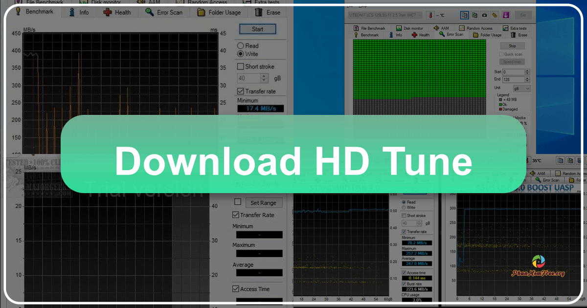 HD Tune: A comprehensive hard drive diagnostic and benchmarking tool for Windows operating systems, free to download. /images/download-hd-tune.png