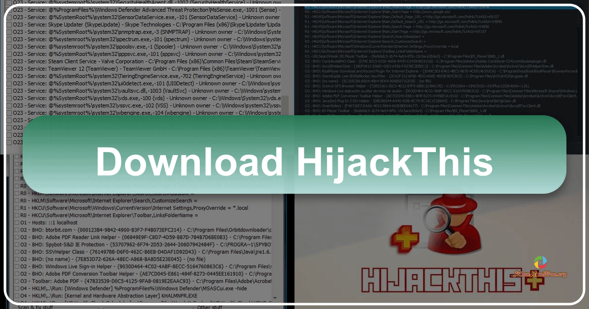 HijackThis: a tool to detect and remove browser hijacking attempts with granular control and detailed system scanning capabilities. /images/download-hijackthis.png