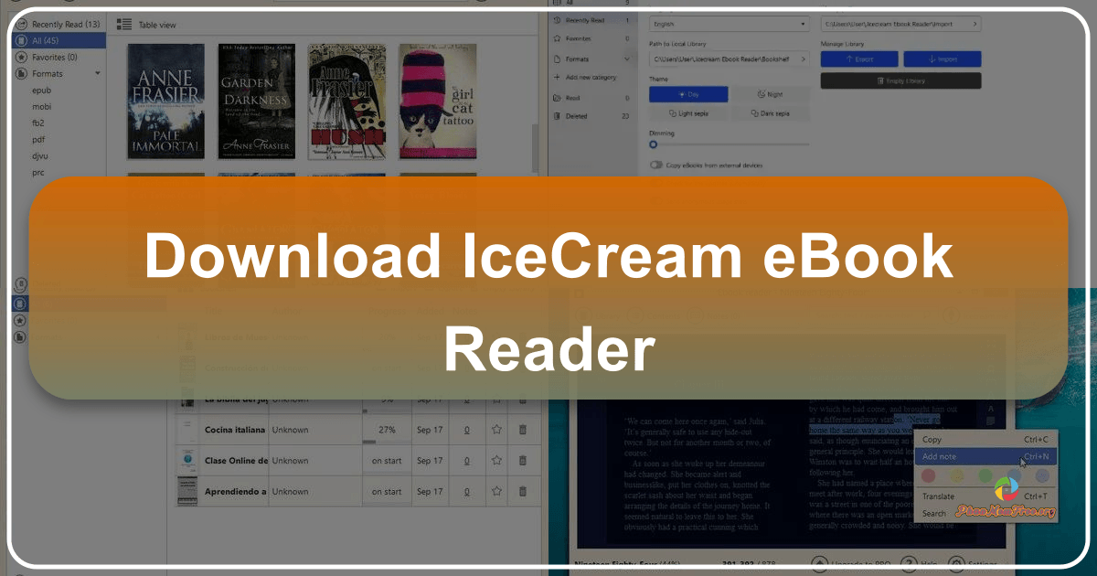 Icecream Ebook Reader: A customizable Windows ebook reader for managing digital libraries. /images/download-icecream-ebook-reader.png