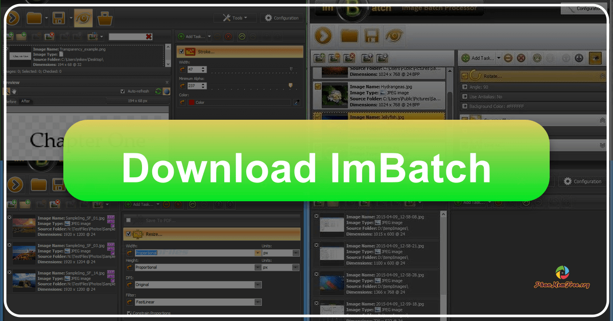 ImBatch is a free application for batch image processing with various editing tools and tasks. /images/download-imbatch.png