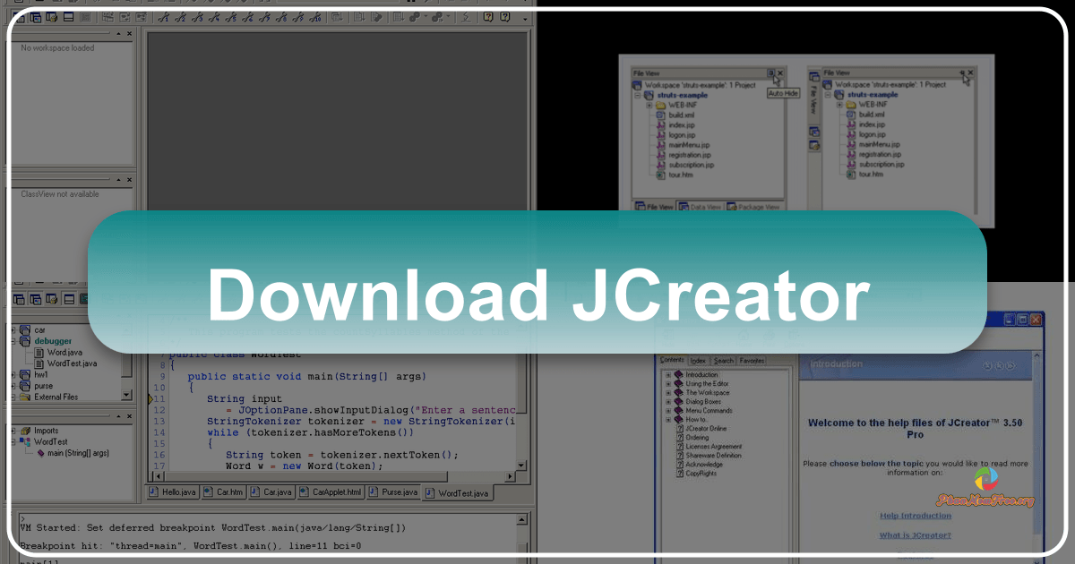 JCreator: A Java IDE offering simplicity, ease of use, and efficient development for programmers of all skill levels. /images/download-jcreator.png