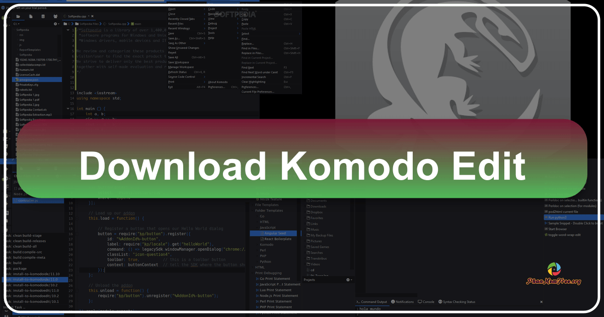 Komodo Edit: A free, powerful, and versatile cross-platform code editor with extensive language support and customization options. /images/download-komodo-edit.png