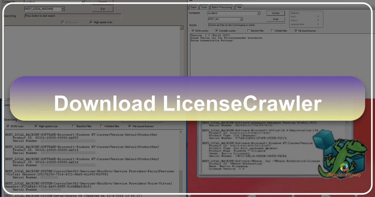 LicenseCrawler: A software utility to find lost license keys and serial numbers for various software programs and Windows versions. /images/download-licensecrawler.png