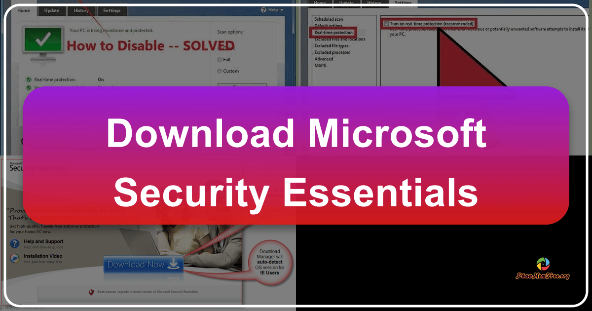 Microsoft Security Essentials: A free antivirus program with basic protection for Windows systems, now discontinued and replaced. /images/download-microsoft-security-essentials.png