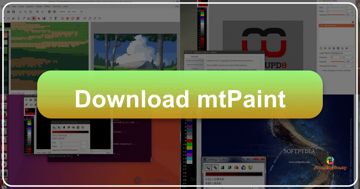 mtPaint: A free, versatile graphic editor ideal for pixel art and basic graphic design needs with robust features. /images/download-mtpaint.png