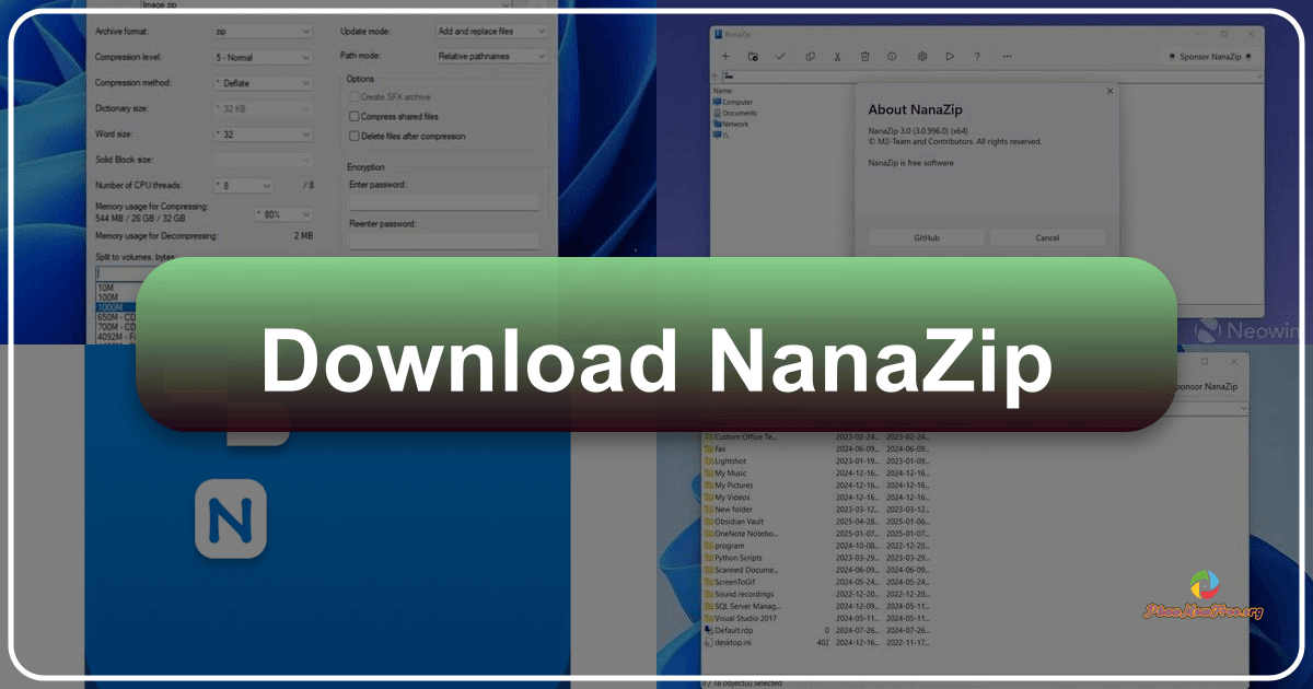 NanaZip: A free, lightweight, and efficient file manager for Windows with integrated compression capabilities. /images/download-nanazip.png