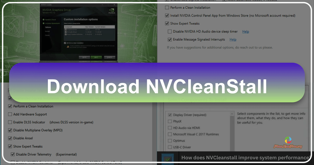 NVCleanstall: a customizable NVIDIA driver installer for a cleaner and more efficient system installation experience. /images/download-nvcleanstall.png