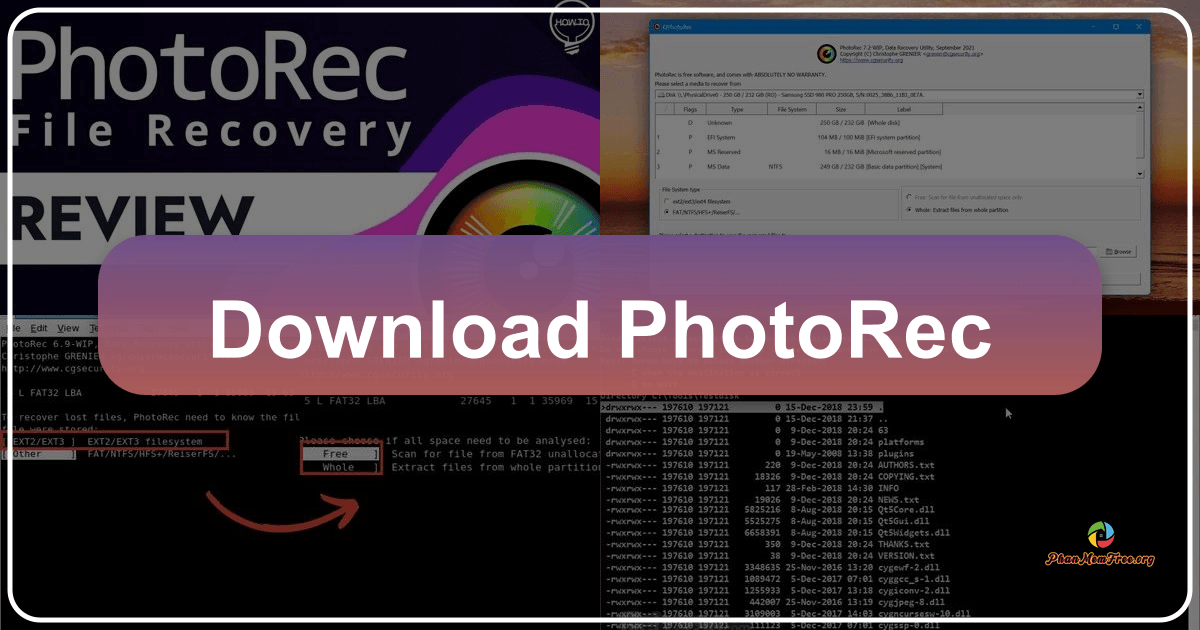 PhotoRec: A robust open-source data recovery tool with broad file system support and high recovery success rates available. /images/download-photorec.png