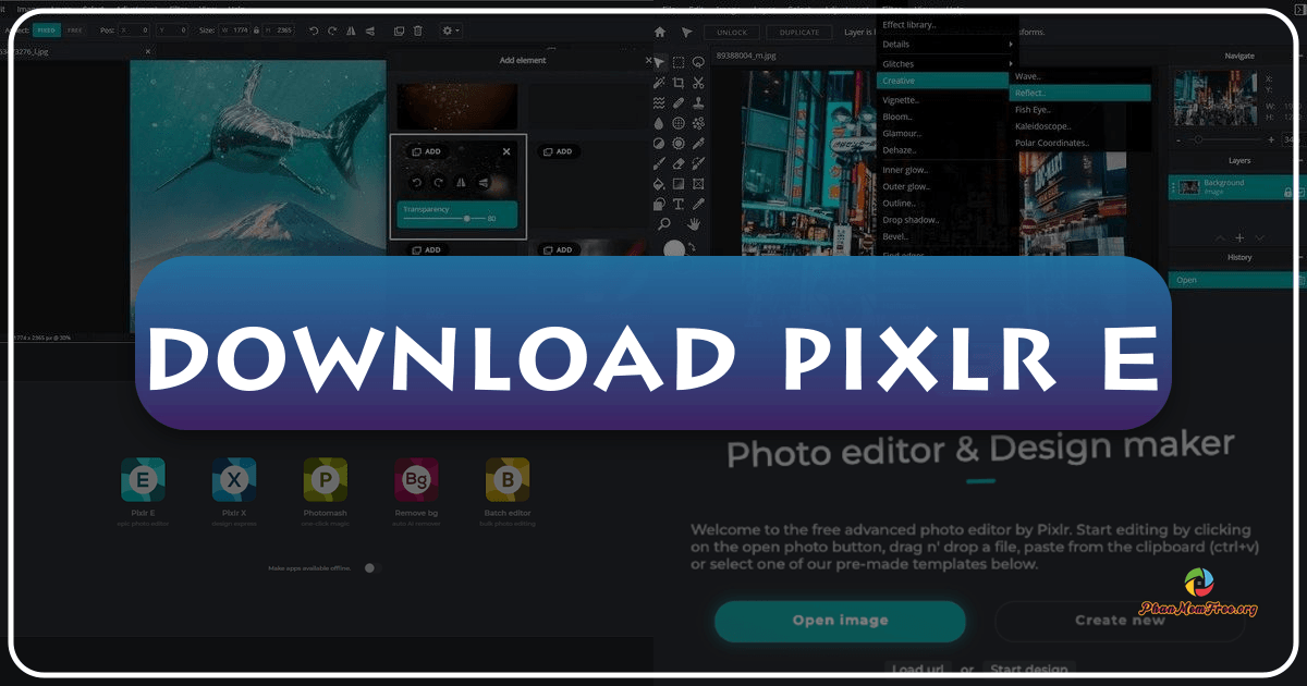 Pixlr E: A free, user-friendly photo editing app for casual users and quick image enhancements. /images/download-pixlr-e.png