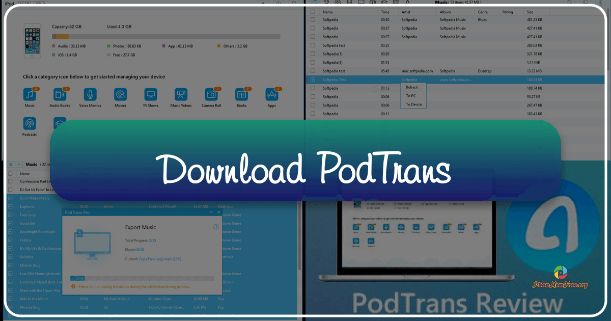 PodTrans: A free, intuitive iPod management tool for effortless media transfer on Windows, bypassing iTunes constraints. /images/download-podtrans.png