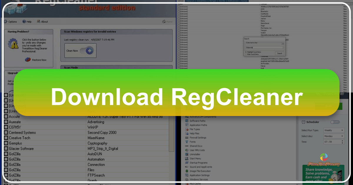 RegCleaner review: a free Windows utility for cleaning the registry and improving system performance with caution. /images/download-regcleaner.png