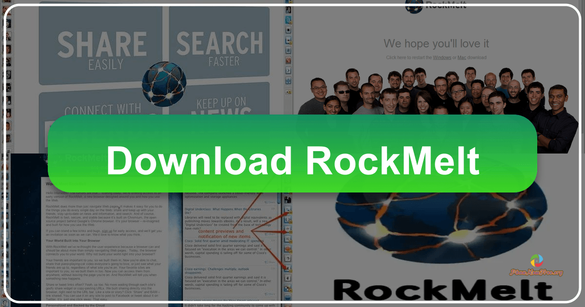RockMelt: A pioneering social browser that integrated Facebook and Twitter into its interface, offering a unique browsing experience. /images/download-rockmelt.png