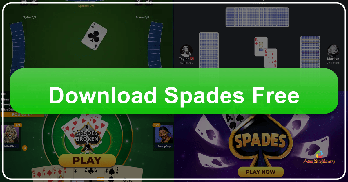 Spades Free! offers a simple, accessible version of the classic card game with AI opponents and customization options available. /images/download-spades-free.png