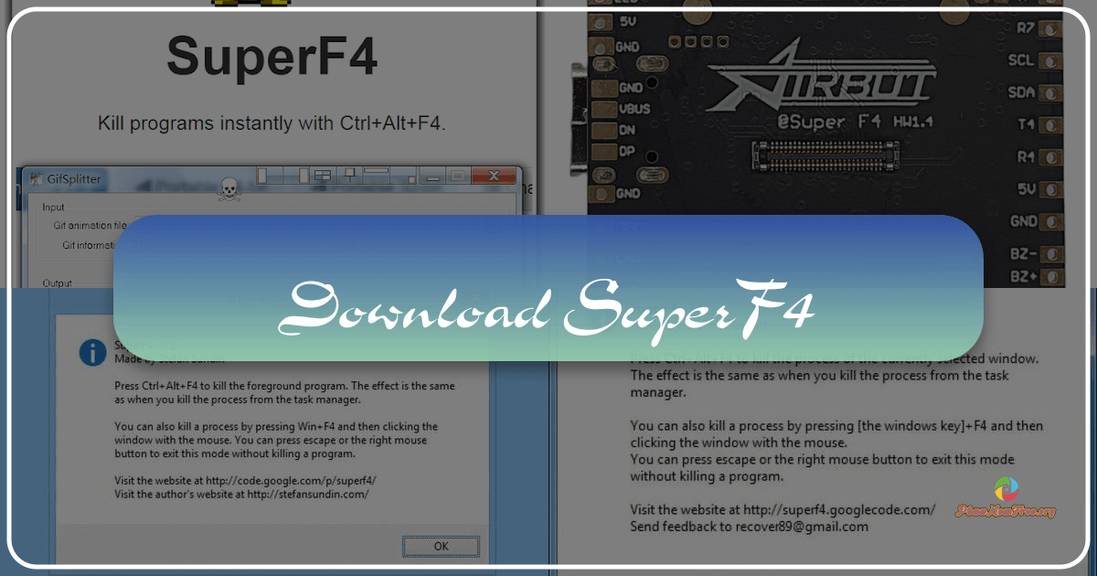 SuperF4: A lightweight tool for swiftly terminating frozen Windows applications with ease and efficiency. /images/download-superf4.png