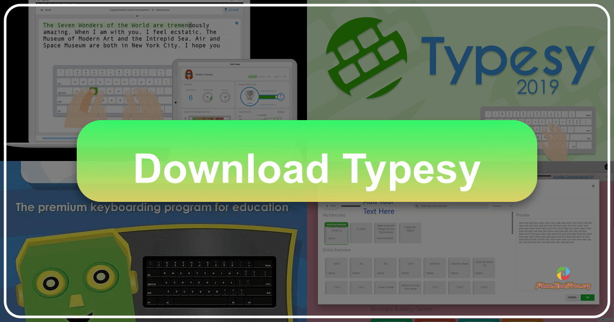Typesy: A comprehensive typing tutor for users of all ages and skill levels to master touch typing skills. /images/download-typesy.png