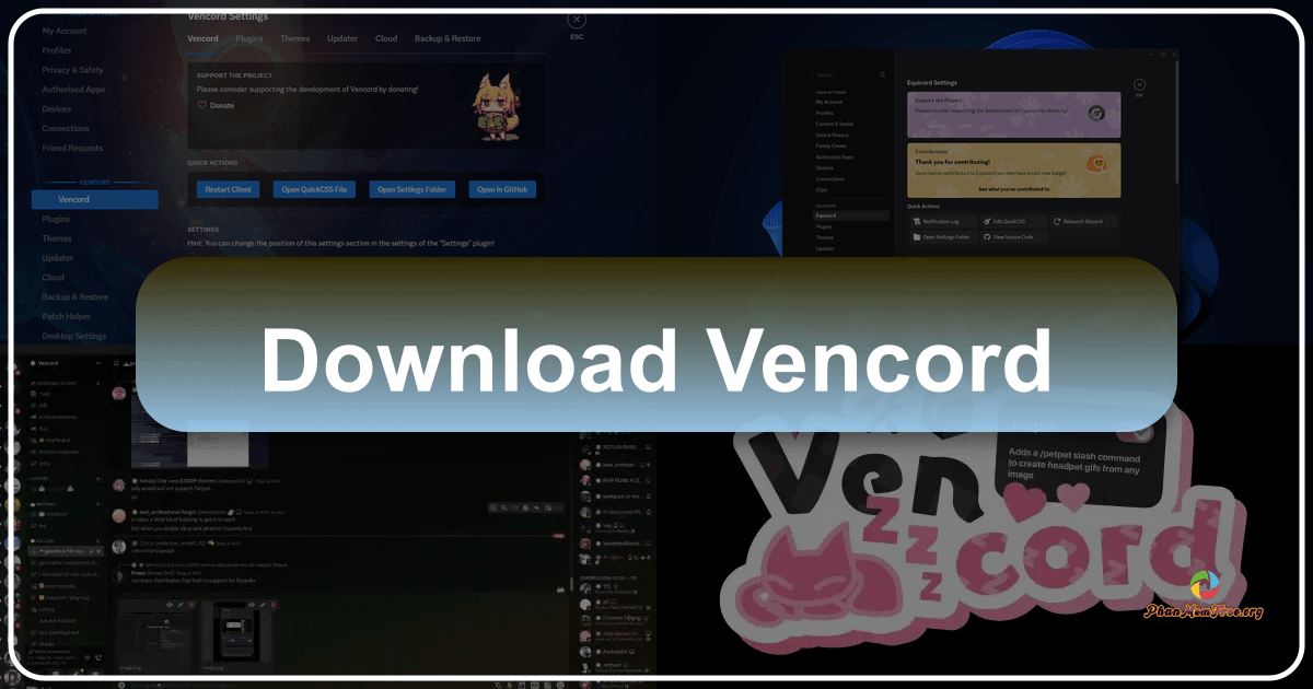 Vencord enhances the Discord experience with customization options and additional features for a personalized interface. /images/download-vencord.png