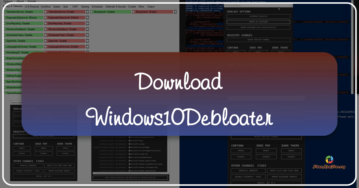 Windows10Debloater: A powerful, open-source tool for customizing and optimizing Windows 10 and 11 experiences with granular control. /images/download-windows10debloater.png